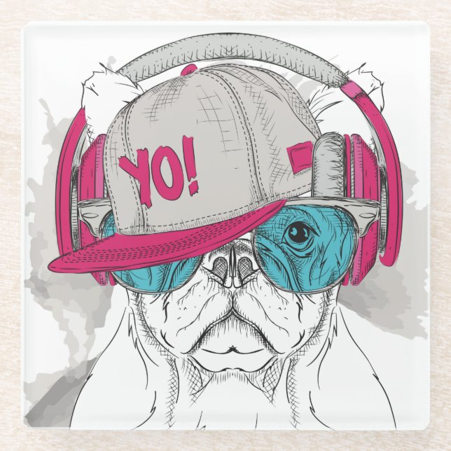 Cute Bulldog Glass Coaster (Front)