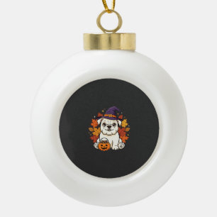 Cute Bulldog Halloween Pumpkin Dog Design_1 Ceramic Ball Christmas Ornament