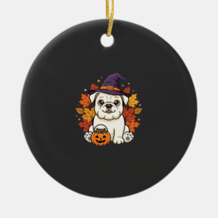 Cute Bulldog Halloween Pumpkin Dog Design_1 Ceramic Tree Decoration