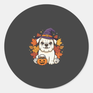 Cute Bulldog Halloween Pumpkin Dog Design_1 Classic Round Sticker