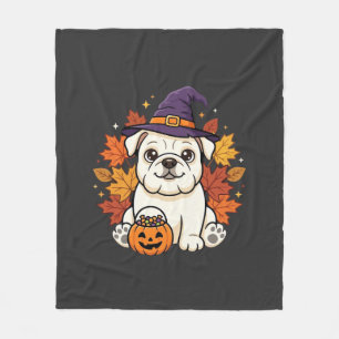 Cute Bulldog Halloween Pumpkin Dog Design_1 Fleece Blanket