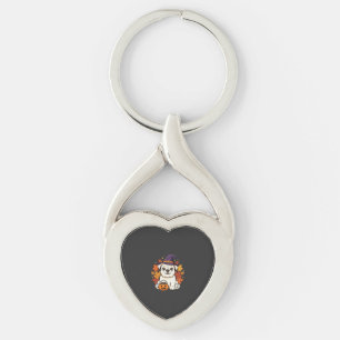 Cute Bulldog Halloween Pumpkin Dog Design_1 Key Ring