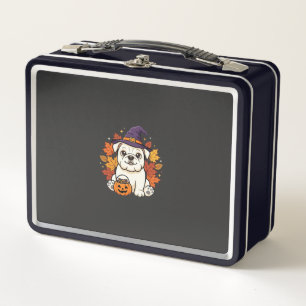 Cute Bulldog Halloween Pumpkin Dog Design_1 Metal Lunch Box