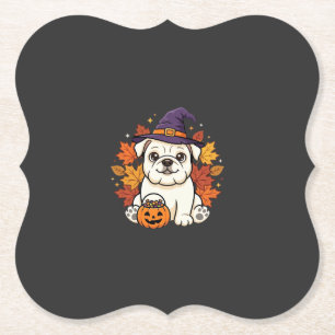 Cute Bulldog Halloween Pumpkin Dog Design_1 Paper Coaster