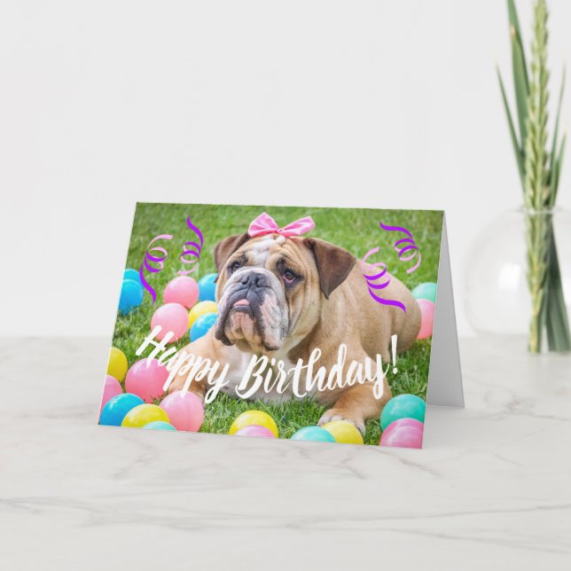 Cute Bulldog Happy Birthday Card (Front)