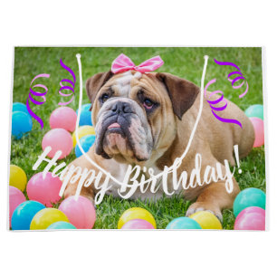 Cute Bulldog Happy Birthday Large Gift Bag