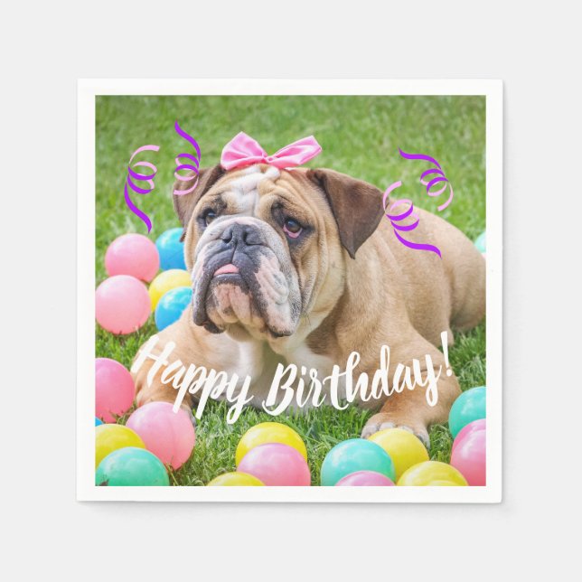 Cute Bulldog Happy Birthday Napkin (Front)