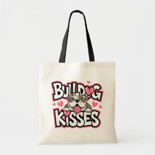 Cute Bulldog Puppy Kisses Pink Heart Dog Lover Tote Bag