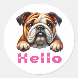 Cute Bulldog Puppy  Love Dog Hello  Classic Round Sticker