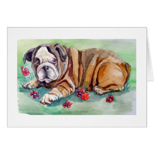 Cute Bulldog Puppy Painting Card