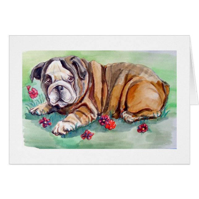 Cute Bulldog Puppy Painting Card (Front Horizontal)
