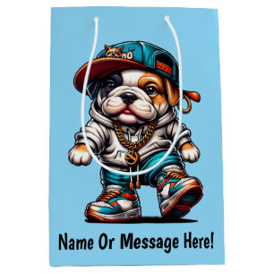 Cute Bulldog Puppy Streetwear Dog Blue Medium Gift Bag