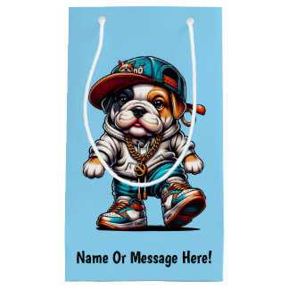 Cute Bulldog Puppy Streetwear Dog Design Blue Small Gift Bag