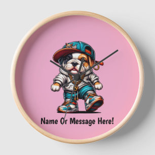 Cute Bulldog Puppy Streetwear Dog Design Clock