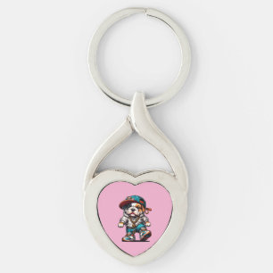 Cute Bulldog Puppy Streetwear Dog Design Heart Key Ring