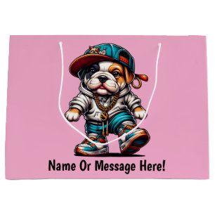 Cute Bulldog Puppy Streetwear Dog Design Pink Large Gift Bag