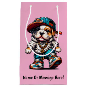 Cute Bulldog Puppy Streetwear Dog Design Pink Small Gift Bag
