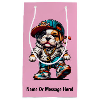 Cute Bulldog Puppy Streetwear Dog Design Pink Small Gift Bag