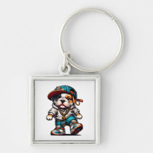 🐶 Cute Bulldog Puppy Streetwear Dog Lover Key Ring