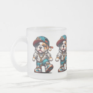 Cute Bulldog Puppy Streetwear Personalised Frosted Glass Coffee Mug