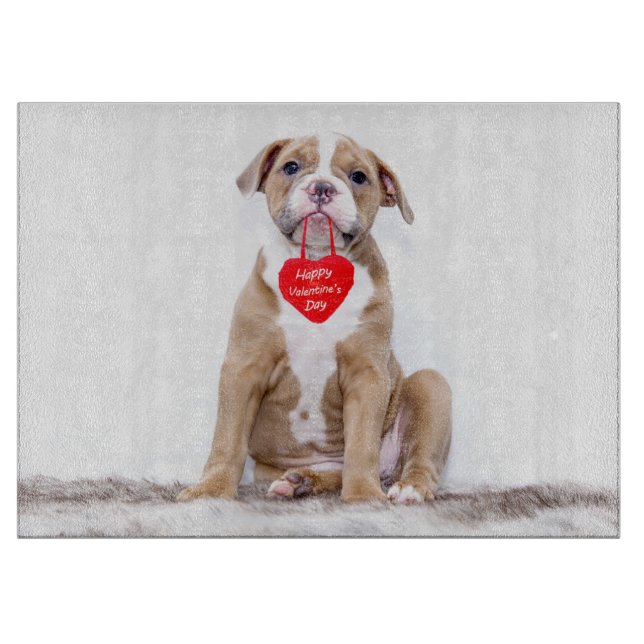 Cute Bulldog Puppy Valentine's Day Cutting Board (Front)