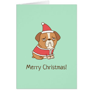 Cute Bulldog Santa Claus Merry Christmas Greeting