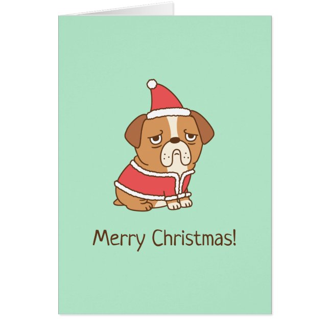 Cute Bulldog Santa Claus Merry Christmas Greeting (Front)