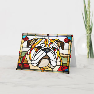 Cute Bulldog Stained Glass Card