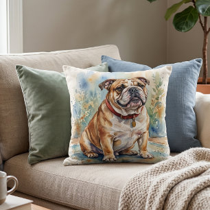 Cute Bulldog Watercolor Cushion