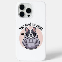 Cute bulldog wearing a hoodie with the text