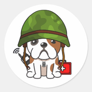 Cute BullDog Wearing army helmet Classic Round Sticker