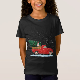 Cute Bulldog With Vintage Red Pickup Truck Christm T-Shirt