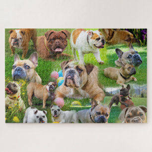Cute Bulldogs Art Photo Collage Dogs Jigsaw Puzzle