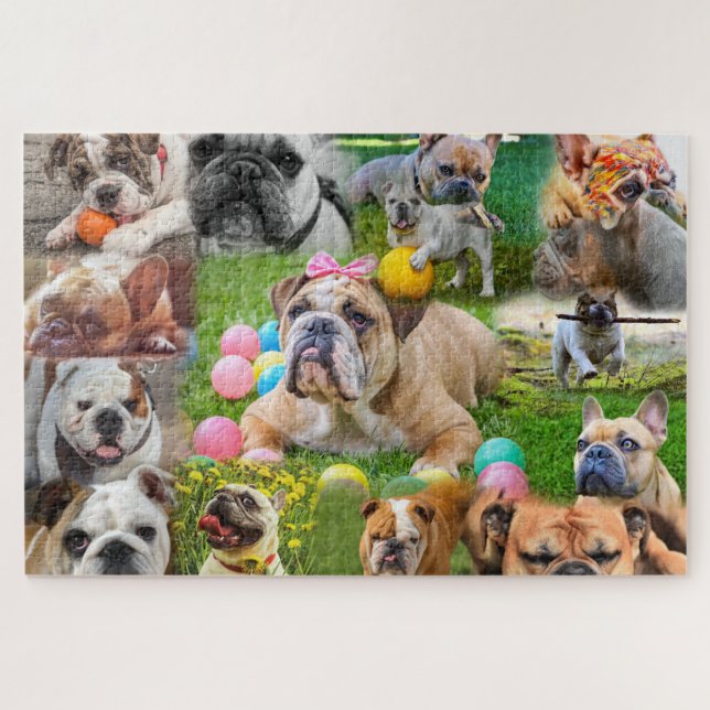 Cute Bulldogs Art | Photo Collage Dogs Jigsaw Puzzle (Horizontal)