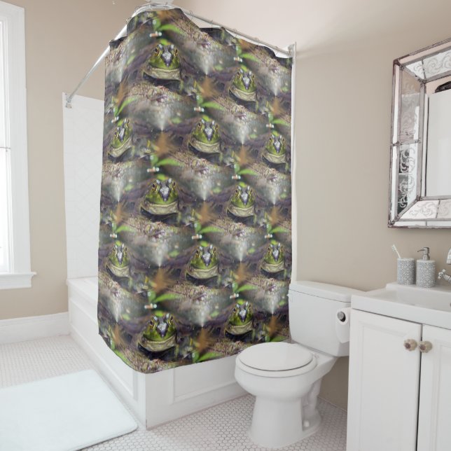 Cute Bullfrog Animal Nature Pattern  Shower Curtain (In Situ)
