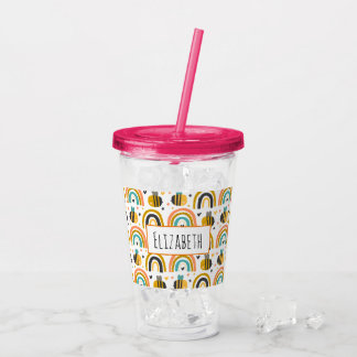 Cute Bumble Bee and Rainbows Pattern Acrylic Tumbler