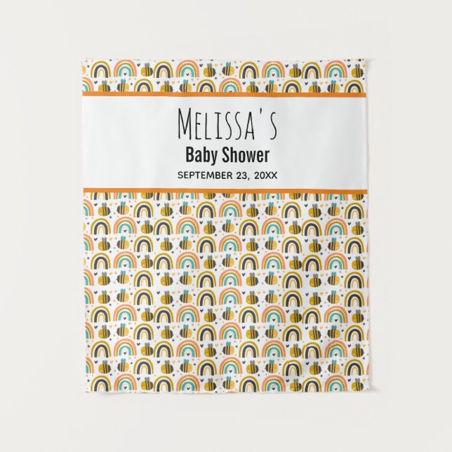 Cute Bumble Bee and Rainbows Pattern Baby Shower Tapestry (Front)