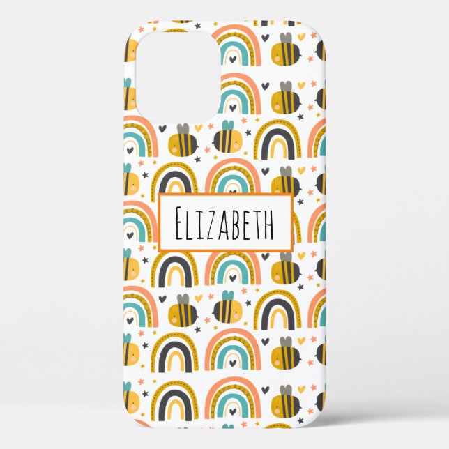 Cute Bumble Bee and Rainbows Pattern Case-Mate iPhone Case (Back)