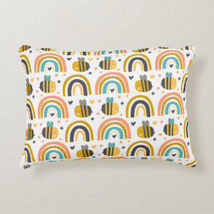 Cute Bumble Bee and Rainbows Pattern Decorative Cushion