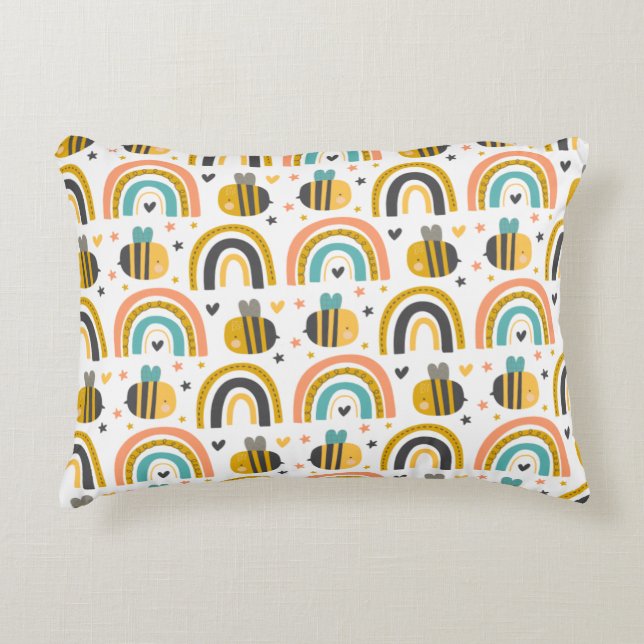 Cute Bumble Bee and Rainbows Pattern Decorative Cushion (Front)