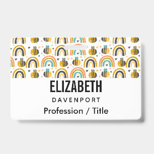 Cute Bumble Bee and Rainbows Pattern ID Badge
