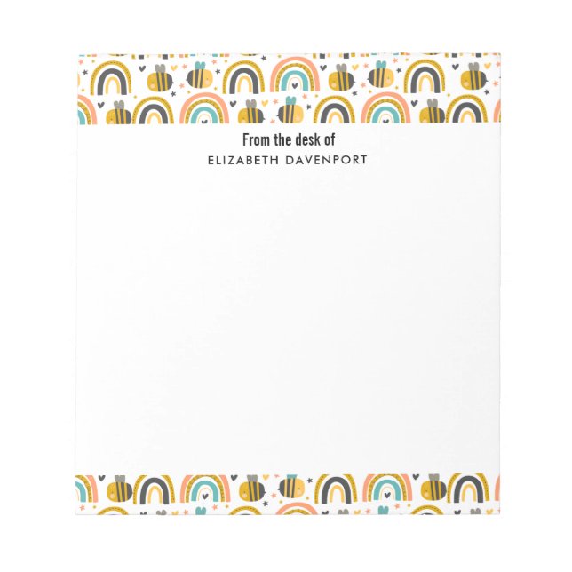 Cute Bumble Bee and Rainbows Pattern Notepad (Front)