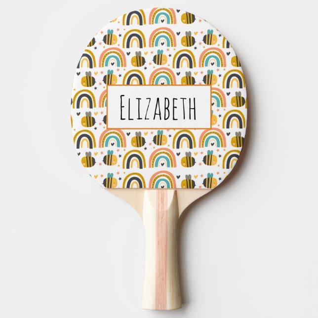 Cute Bumble Bee and Rainbows Pattern Ping Pong Paddle (Front)