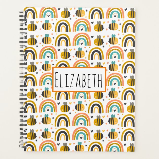 Cute Bumble Bee and Rainbows Pattern Planner (Front)