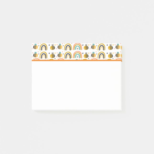 Cute Bumble Bee and Rainbows Pattern Post-it Notes (Front)