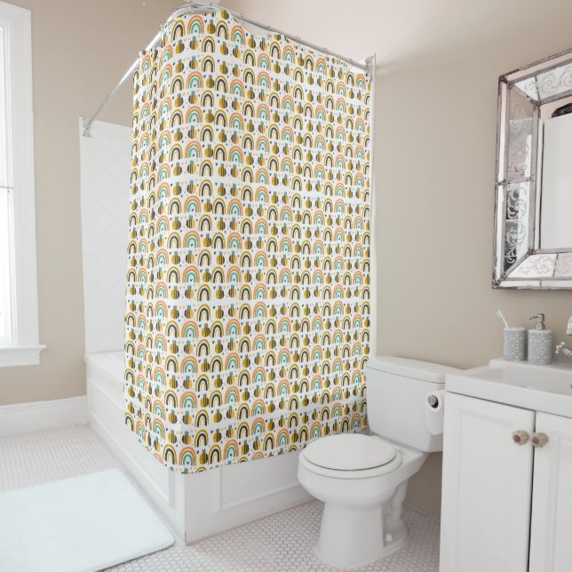 Cute Bumble Bee and Rainbows Pattern Shower Curtain (In Situ)
