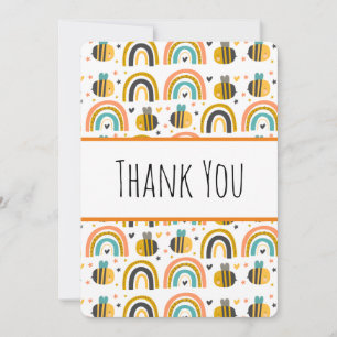 Cute Bumble Bee and Rainbows Pattern Thank You Card