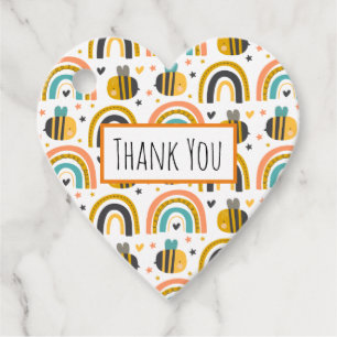 Cute Bumble Bee and Rainbows Pattern Thank You Favour Tags