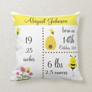 Cute Bumble Bee Nursery & Kids Honey Bee Birth Stats Pillow