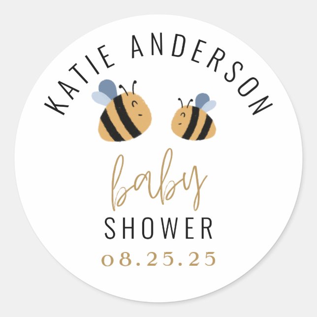 Cute bumble bee baby shower classic round sticker (Front)